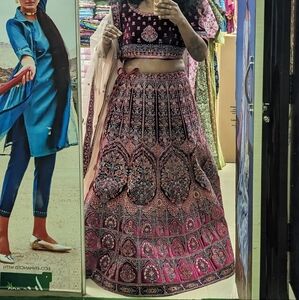 Burgundy / dark purple Bridal Lehenga.